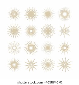 Line and silhouette geometrical polygram beige stars icons set on white background