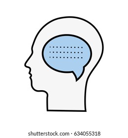 line silhouette head with chat bubble inside