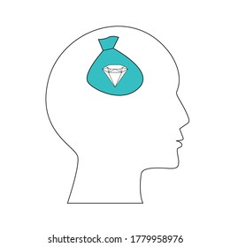 cabeza de silueta de línea con diamante en el interior. diamante dentro del diseño de íconos de bloques de cabeza humanos, mente mental, inteligencia científica, idea médica y educación, tema Vector ilustrativo
