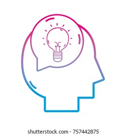 line silhouette man with bulb idea inside chat bubble