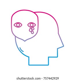 line silhouette man with face crying mental feeling inside