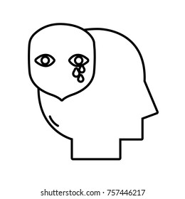 line silhouette man with face crying mental feeling inside