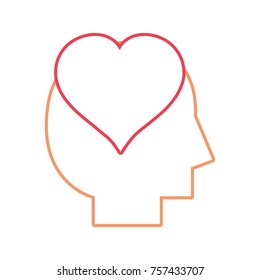 line silhouette man with heart love design inside