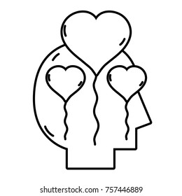 line silhouette man inside hearts balloon design
