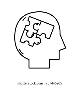 line silhouette man inside puzzles pieces design