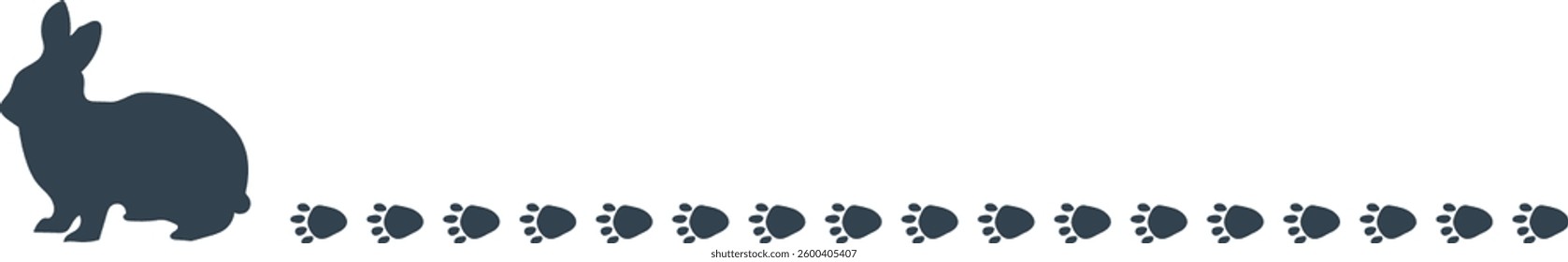 Line silhouette of a rabbit walking with footprints