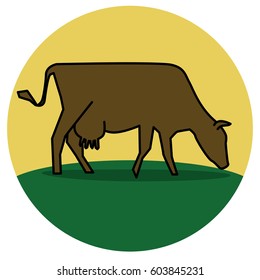 Line silhouette of Standing Cow. Linear thin line vector illustration