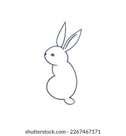 Line silhouettes of bunny rabbit in vector. Monochrome linocut on a white background. Hand drawn cartoon illustration of cute forest character