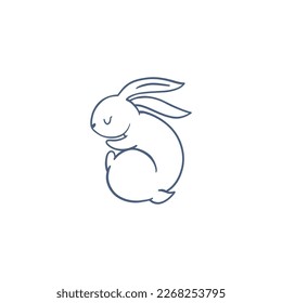 Silhouettes de línea de conejo conejo conejo en vector. La línea monocroma se orienta sobre un fondo blanco. Dibujo a mano de ilustración de un lindo personaje forestal