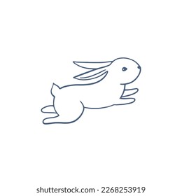 Line silhouettes of bunny rabbit in vector. Monochrome linocut on a white background. Hand drawn cartoon illustration of cute forest character