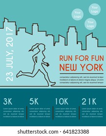 Line silhouettes of female runner. Running marathon, poster design. Vector illustration