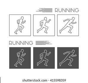 Line silhouettes of runners. Vector figures athletes running. Vector linear running and marathon symbol.