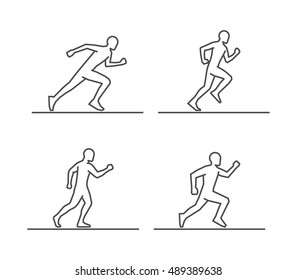 Line silhouettes of runners. Vector set of linear runners figures.