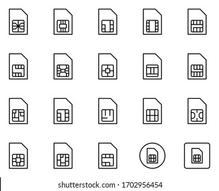Linie SIM Symbol einzeln auf weißem Hintergrund. Umrisselektronik-Symbole für Webdesign, mobile Applikation, ui. Sammlung des Piktogramms für das Gerät. Vektorillustration Illustration, bearbeitbarer Strich. EPS10
