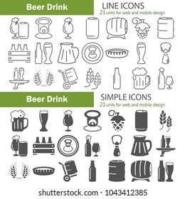 Line and simple beer icons set