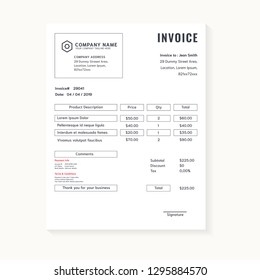 Line simple business invoice vector template