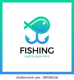 Line Simple Fishing Two Anchor Logo