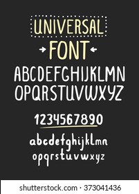 Line simple font. Universal alphabet with small and capital letters, numbers for your design, business