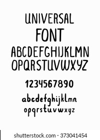 Line simple font. Universal alphabet with small and capital letters, numbers for your design, business