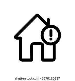 Línea de casa simple con signo de exclamación Icono de forma de señal de alerta
