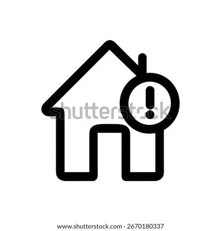 Line Simple Home with Exclamation Mark Alert Sign Shape Icon