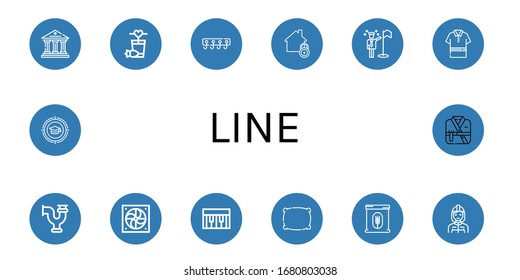 line simple icons set. Contains such icons as Bank, Cocktail, Hooks, Home, Goals, Polo shirt, Pipe, Fan, Piano, Pillow, Flour, Firefighter, can be used for web, mobile and logo