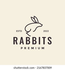 line simple rabbit jump hipster logo design vector graphic symbol icon illustration creative idea