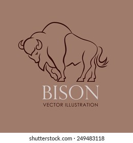 Line Sing Bison Vector Illustration