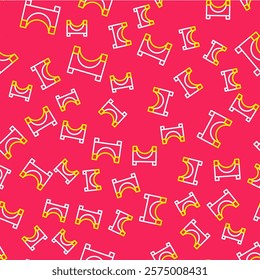 Line Skate park icon isolated seamless pattern on red background. Set of ramp, roller, stairs for a skatepark. Extreme sport.  Vector