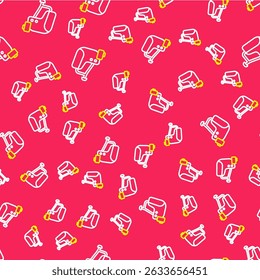 Line Skateboard helmet icon isolated seamless pattern on red background. Extreme sport. Sport equipment.  Vector