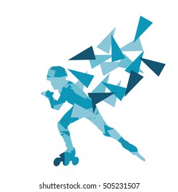 In line skating vector background abstract illustration made with polygon fragments isolated on white