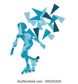 In line skating vector background abstract illustration made with polygon fragments isolated on white