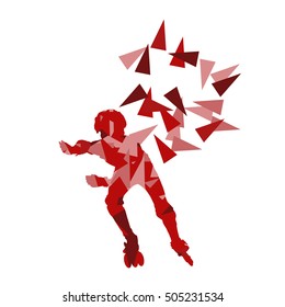 In line skating vector background abstract illustration made with polygon fragments isolated on white