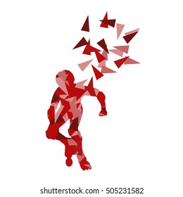 In line skating vector background abstract illustration made with polygon fragments isolated on white