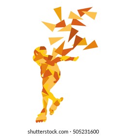 In line skating vector background abstract illustration made with polygon fragments isolated on white