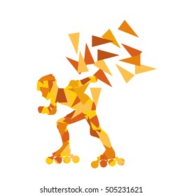 In line skating vector background abstract illustration made with polygon fragments isolated on white