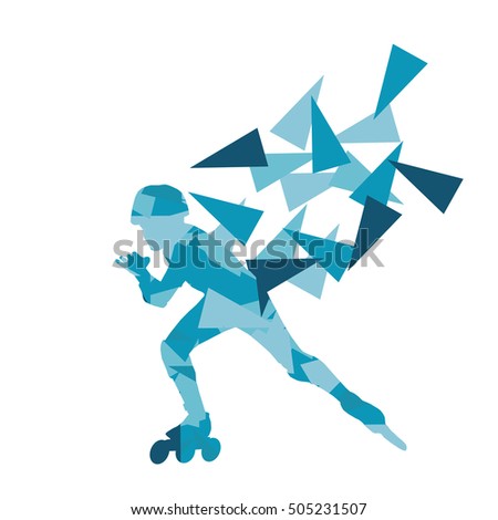 In line skating vector background abstract illustration made with polygon fragments isolated on white