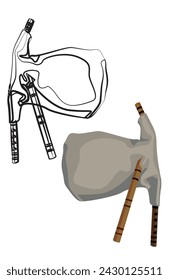 Line sketch of bagpipe and full color illustration of bagpipe