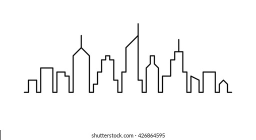 Line sketch cityscape design. Abstract black background