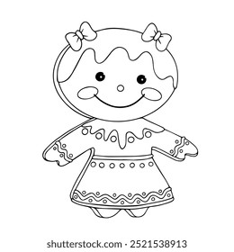 Line sketch, coloring Christmas baking, gingerbread man. Vector graphics.