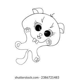 Line sketch, coloring of a cute little kitten. Vector graphics.