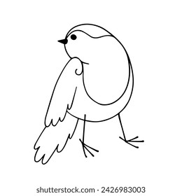 Line sketch, coloring of a little bird. Vector graphics.