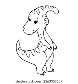 Line sketch coloring little cute dinosaur.Vector graphics.