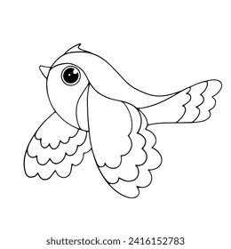 Esbozo de líneas, coloreo de un pájaro pequeño, gorrión. Gráficos vectoriales.