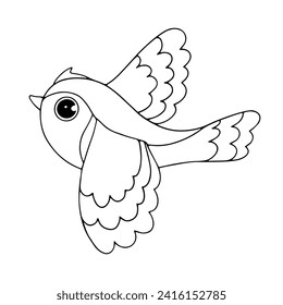 Line sketch, coloring of a small bird, sparrow. Vector graphics.