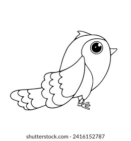 Esbozo de líneas, coloreo de un pájaro pequeño, gorrión. Gráficos vectoriales.