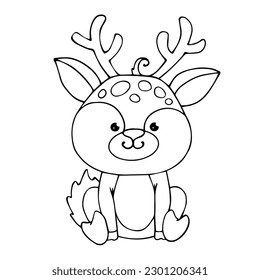 Line sketch, coloring of a small deer. Vector graphics.