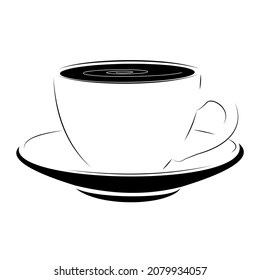 Line sketch of cup of tea or coffee on white background