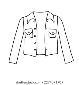 Line sketch of denim jacket. Funny clothes doodle isolated on white