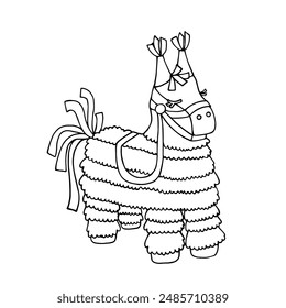 Line sketch, doodle of a festive piñata. Vector graphics.